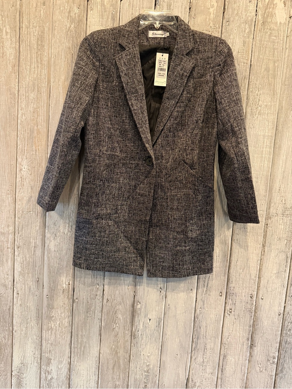 Shuxing black/ gray Textured Longline Blazer